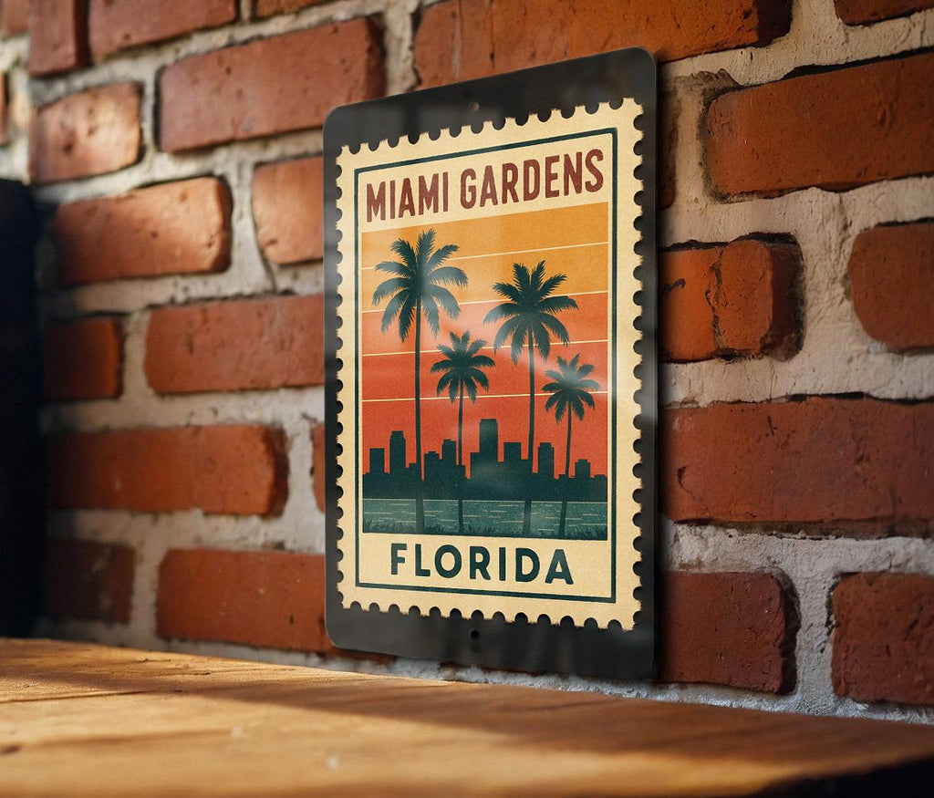Miami Gardens Florida Metal Sign Featuring Retro Postage Stamp Design, Vintage Miami Gardens Wall Decor Sign — photo 2