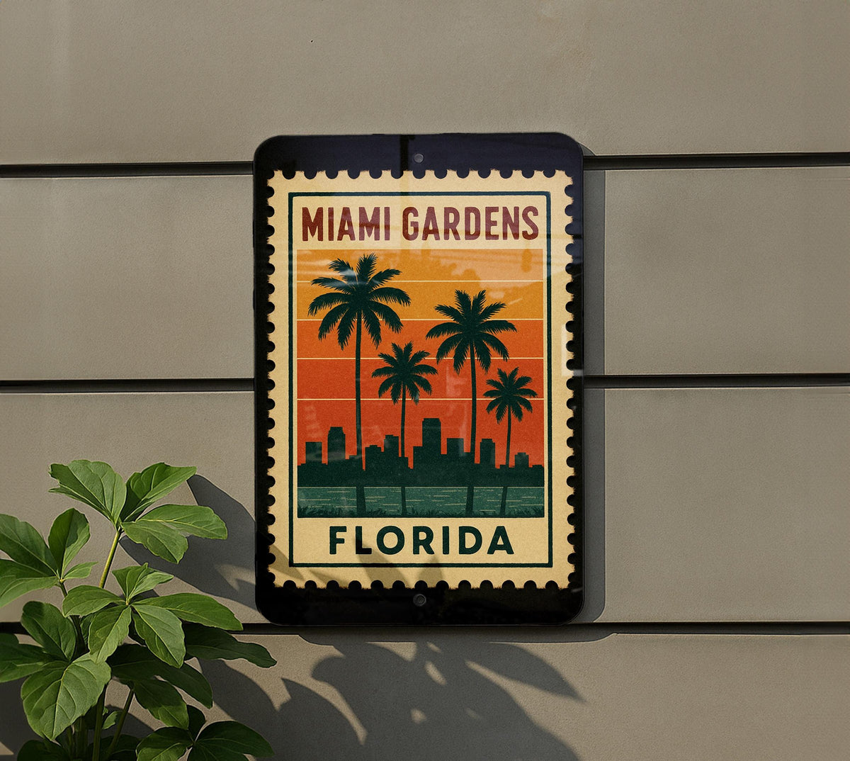 Miami Gardens Florida Metal Sign Featuring Retro Postage Stamp Design, Vintage Miami Gardens Wall Decor Sign — photo 5