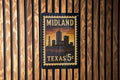 Midland Texas Metal Sign Featuring Retro Postage Stamp Design of City Skyline and Iconic Landmarks — photo 1