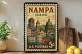 Nampa Idaho Metal Sign – Retro Postage Stamp Artwork Featuring Cityscape and Scenic Landmarks — photo 1