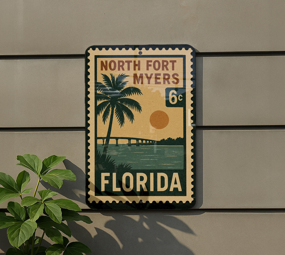 North Fort Myers Florida Metal Sign Featuring Retro Postage Stamp Design – Vintage Travel-Inspired Wall Decor — photo 5