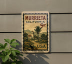 Murrieta California Metal Sign – Retro Postage Stamp Design Featuring Cityscape and Local Landmarks Decor — photo 5