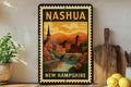Nashua New Hampshire Metal Sign – Vintage Postage Stamp Design Featuring Cityscape and Historic Landmarks — photo 1