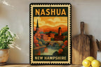 Nashua New Hampshire Metal Sign – Vintage Postage Stamp Design Featuring Cityscape and Historic Landmarks — photo 1