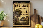 Oak Lawn Illinois Metal Sign – Retro Postage Stamp Design Featuring City Name and Vintage Travel Theme — photo 1