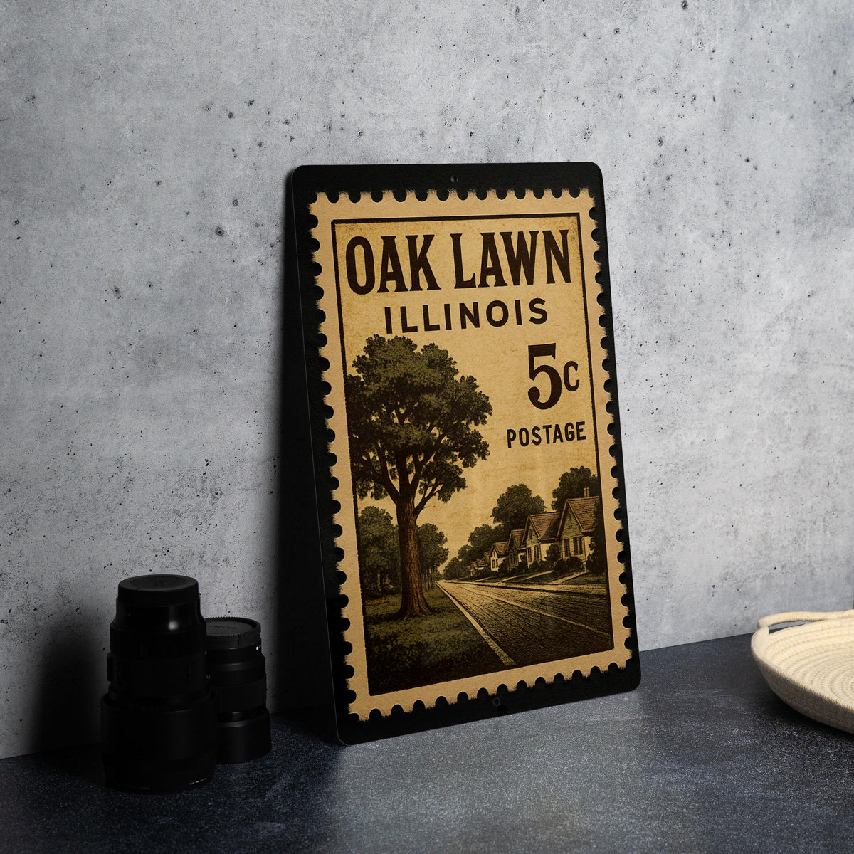 Oak Lawn Illinois Metal Sign – Retro Postage Stamp Design Featuring City Name and Vintage Travel Theme — photo 4