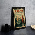 New Haven Connecticut Metal Sign – Retro Postage Stamp Design Featuring City Landmarks and Scenic Views — photo 4