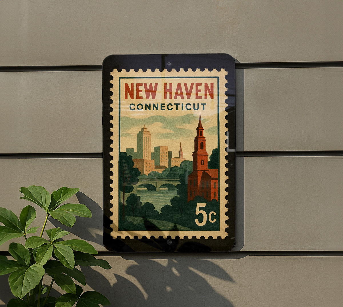 New Haven Connecticut Metal Sign – Retro Postage Stamp Design Featuring City Landmarks and Scenic Views — photo 5