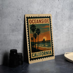 Oceanside California Metal Sign – Retro Postage Stamp Design Featuring Beach Scene and Coastal Landmarks — photo 4