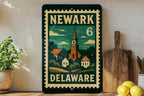 Newark Delaware Metal Sign Featuring Retro Postage Stamp Design with Cityscape and Vintage Travel Theme — photo 3