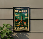 Newark Delaware Metal Sign Featuring Retro Postage Stamp Design with Cityscape and Vintage Travel Theme — photo 5