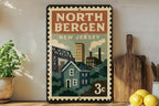 North Bergen New Jersey Metal Sign – Retro Postage Stamp Design Featuring City Name and Scenic Local Elements — photo 3