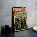 North Bergen New Jersey Metal Sign – Retro Postage Stamp Design Featuring City Name and Scenic Local Elements — photo 4