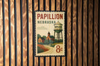 Papillion Nebraska Postage Stamp Metal Sign – Retro Travel-Inspired Wall Decor Featuring Papillion Landmarks — photo 1