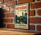 Northbrook Illinois Metal Sign Featuring Retro Postage Stamp Design of Cityscape and Local Landmarks — photo 2