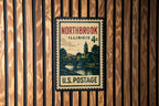 Northbrook Illinois Metal Sign Featuring Retro Postage Stamp Design of Cityscape and Local Landmarks — photo 3