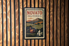 Novato California Metal Sign Featuring Retro Postage Stamp Design with Scenic Town and Landmark Elements — photo 3