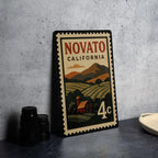 Novato California Metal Sign Featuring Retro Postage Stamp Design with Scenic Town and Landmark Elements — photo 4