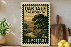 Oakdale California Metal Sign – Retro Postage Stamp Design Featuring Historic Town Landmark and Scenic Landscape — photo 3