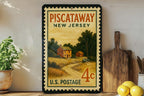 Piscataway New Jersey Metal Sign Featuring Retro Postage Stamp Design of Local Landmarks and Scenic Views — photo 3