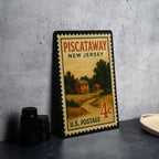 Piscataway New Jersey Metal Sign Featuring Retro Postage Stamp Design of Local Landmarks and Scenic Views — photo 4