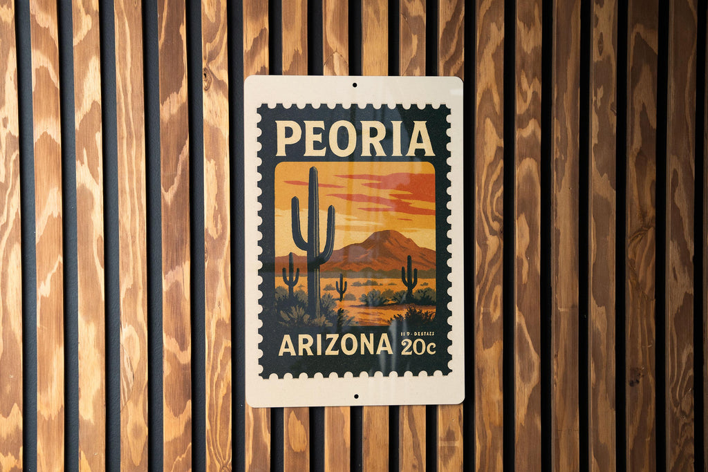 Peoria Arizona Postage Stamp Metal Sign – Vintage-Inspired City Landmark Wall Decor — photo 1