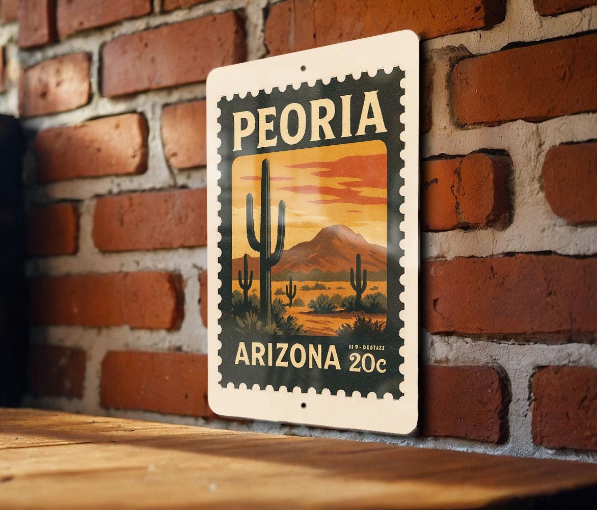 Peoria Arizona Postage Stamp Metal Sign – Vintage-Inspired City Landmark Wall Decor — photo 2