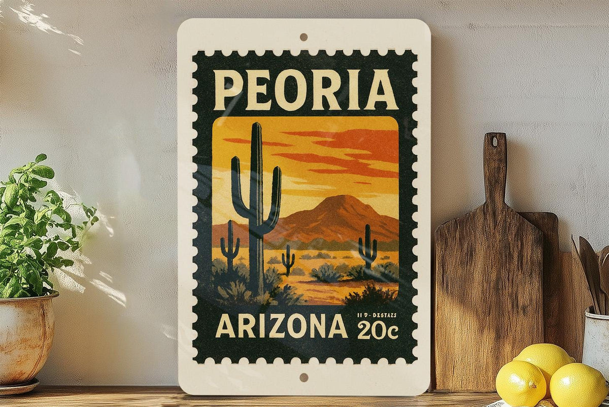 Peoria Arizona Postage Stamp Metal Sign – Vintage-Inspired City Landmark Wall Decor — photo 3