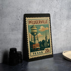 Pflugerville Texas Metal Sign – Retro Postage Stamp Design Featuring Texas Town Name and Scenic Local Elements — photo 4