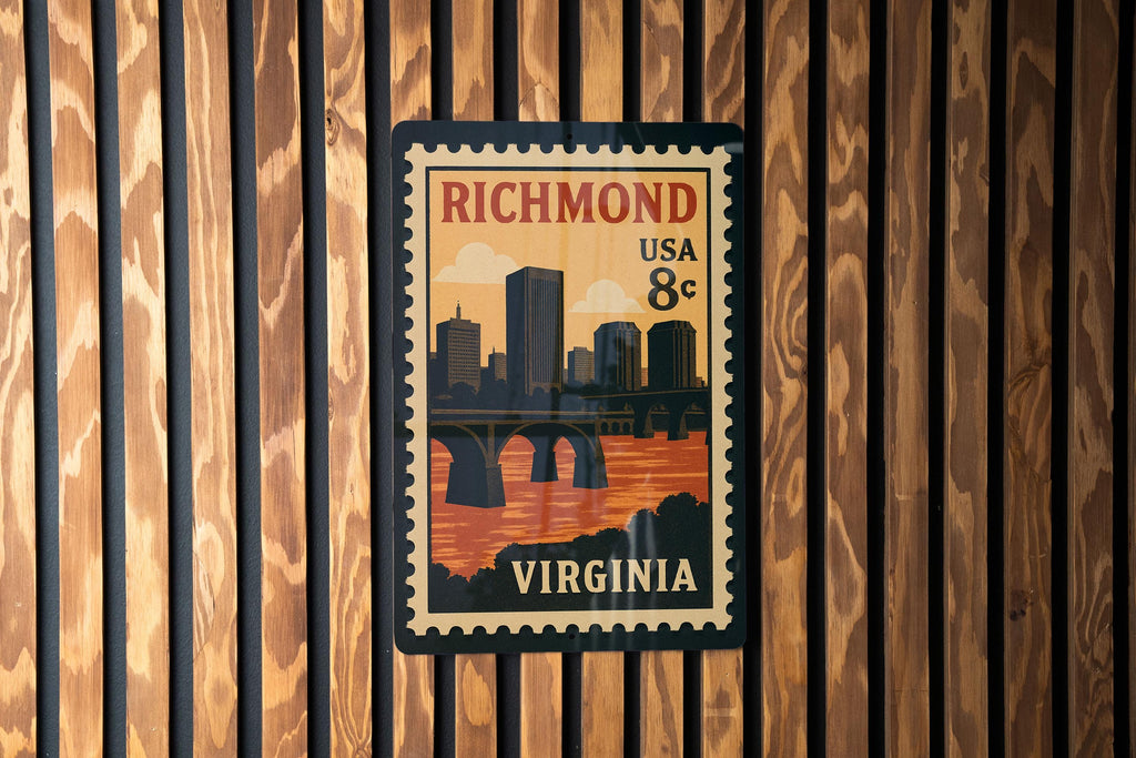 Richmond Virginia Postage Stamp Metal Sign – Vintage Travel-Inspired Wall Decor Featuring Iconic City Landmarks — photo 1
