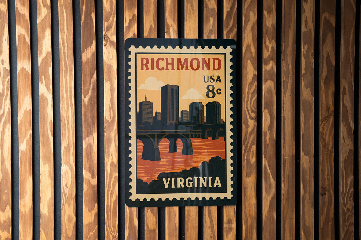 Richmond Virginia Postage Stamp Metal Sign – Vintage Travel-Inspired Wall Decor Featuring Iconic City Landmarks — photo 1