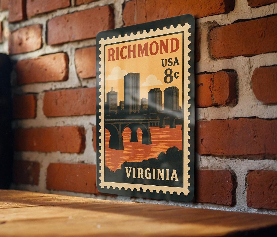 Richmond Virginia Postage Stamp Metal Sign – Vintage Travel-Inspired Wall Decor Featuring Iconic City Landmarks — photo 2