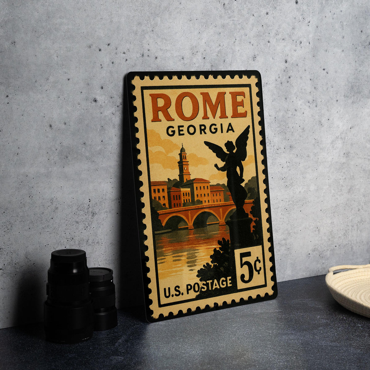 Rome Georgia Metal Sign – Vintage Postage Stamp Design Featuring Historic City Landmarks and Southern Charm Décor — photo 4