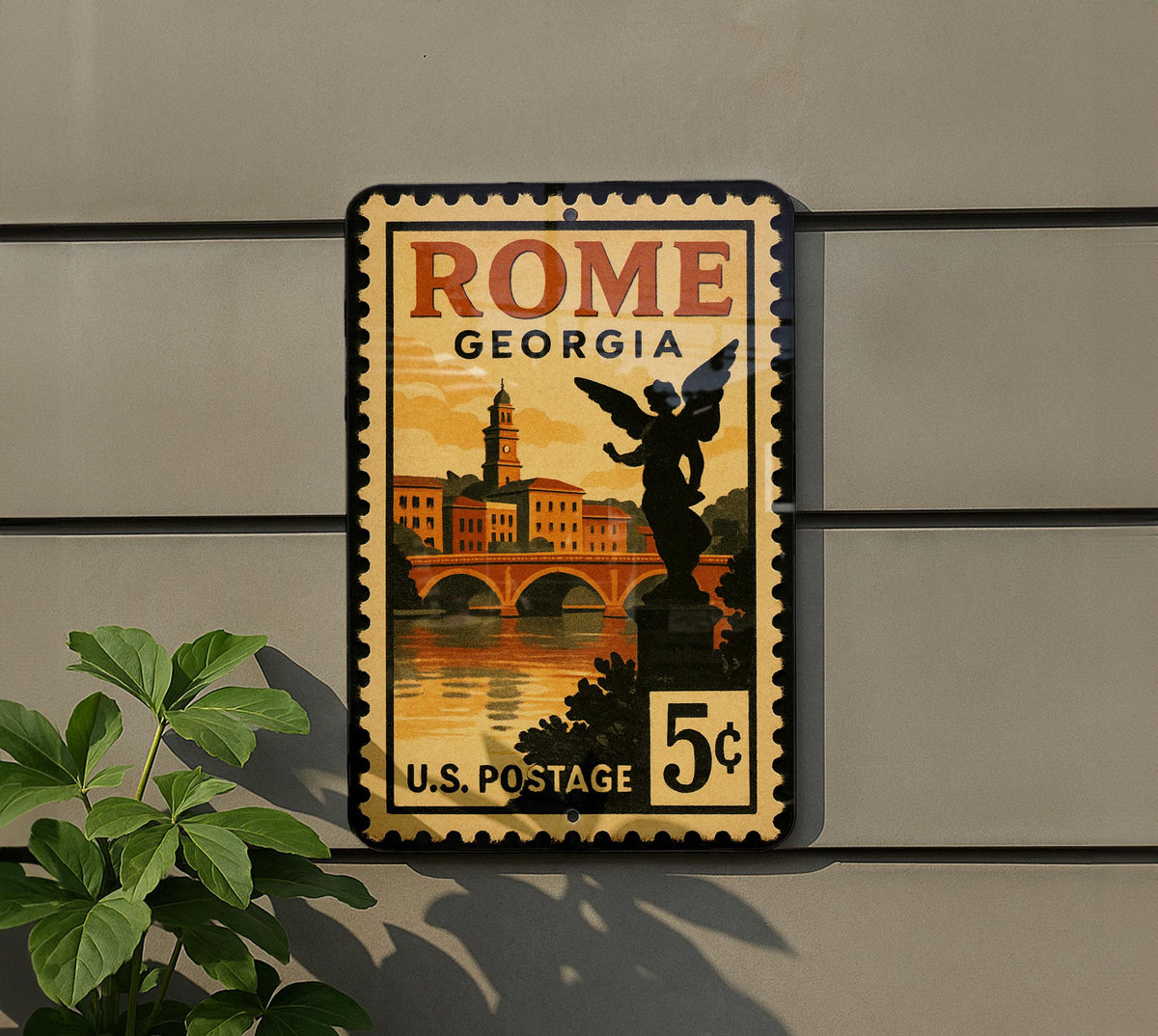 Rome Georgia Metal Sign – Vintage Postage Stamp Design Featuring Historic City Landmarks and Southern Charm Décor — photo 5
