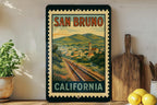 San Bruno California Metal Sign – Retro Postage Stamp Design Featuring Scenic City Landmarks and Vintage Travel Theme — photo 3