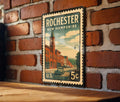 Rochester New Hampshire Metal Sign – Retro Postage Stamp Design Featuring City Name and Scenic Elements — photo 1