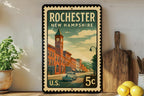 Rochester New Hampshire Metal Sign – Retro Postage Stamp Design Featuring City Name and Scenic Elements — photo 3