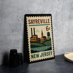Sayreville New Jersey Metal Sign – Retro Postage Stamp Design Featuring Iconic Town Name and Vintage Travel Theme — photo 4