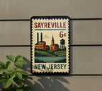 Sayreville New Jersey Metal Sign – Retro Postage Stamp Design Featuring Iconic Town Name and Vintage Travel Theme — photo 5