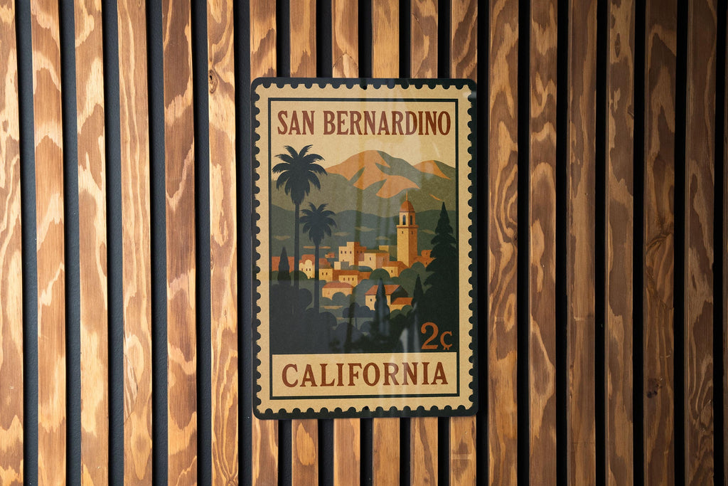 San Bernardino California Postage Stamp Metal Sign – Vintage Travel Souvenir Decorative Wall Art — photo 3