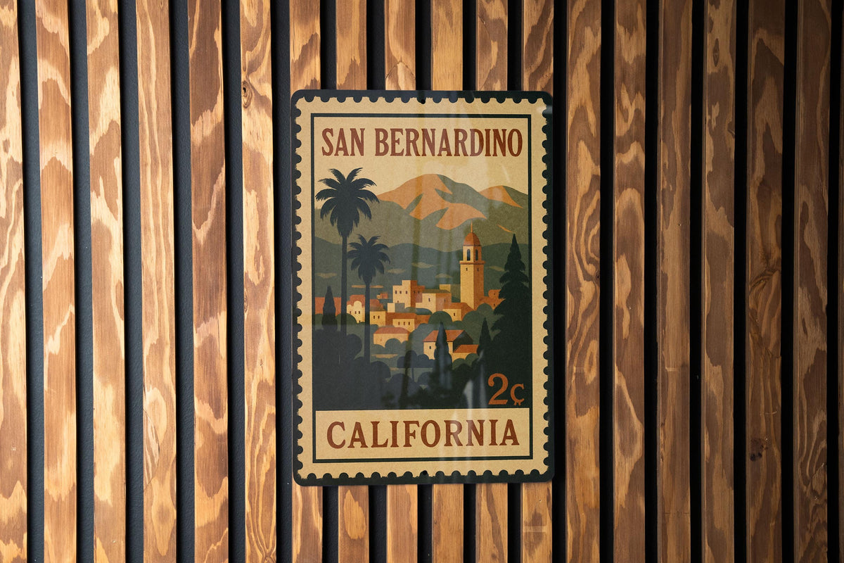 San Bernardino California Postage Stamp Metal Sign – Vintage Travel Souvenir Decorative Wall Art — photo 3