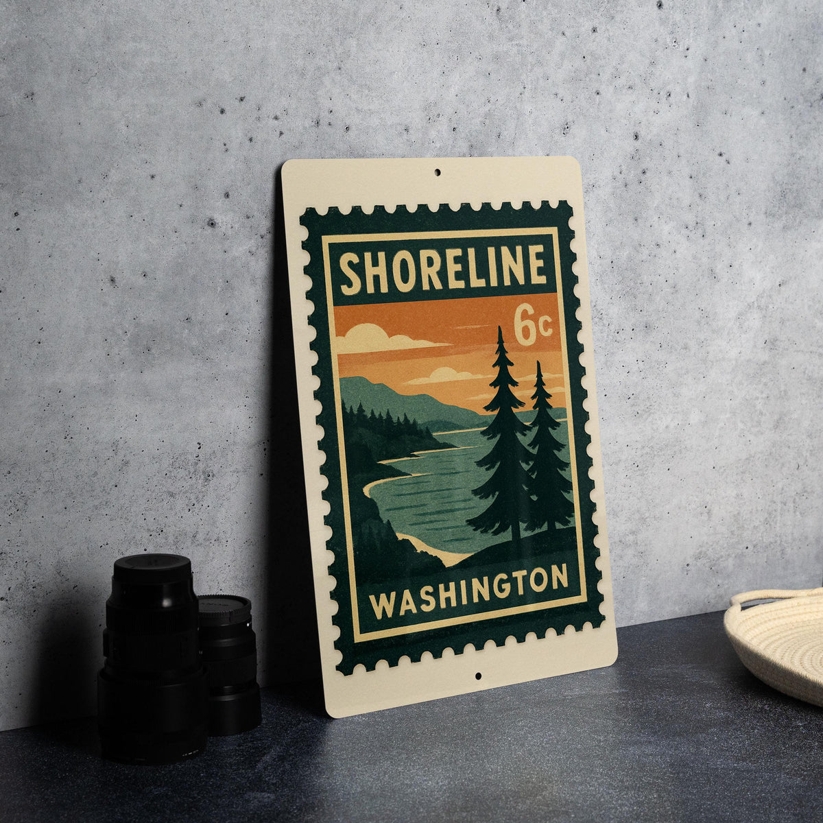 Shoreline Washington Metal Sign – Retro Postage Stamp Design Featuring Coastal Town Scene and Pacific Northwest Theme — photo 4