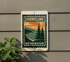 Shoreline Washington Metal Sign – Retro Postage Stamp Design Featuring Coastal Town Scene and Pacific Northwest Theme — photo 5