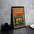 Silver Spring Maryland Metal Sign – Retro Postage Stamp Design Featuring Iconic Cityscape and Landmarks Decor — photo 4