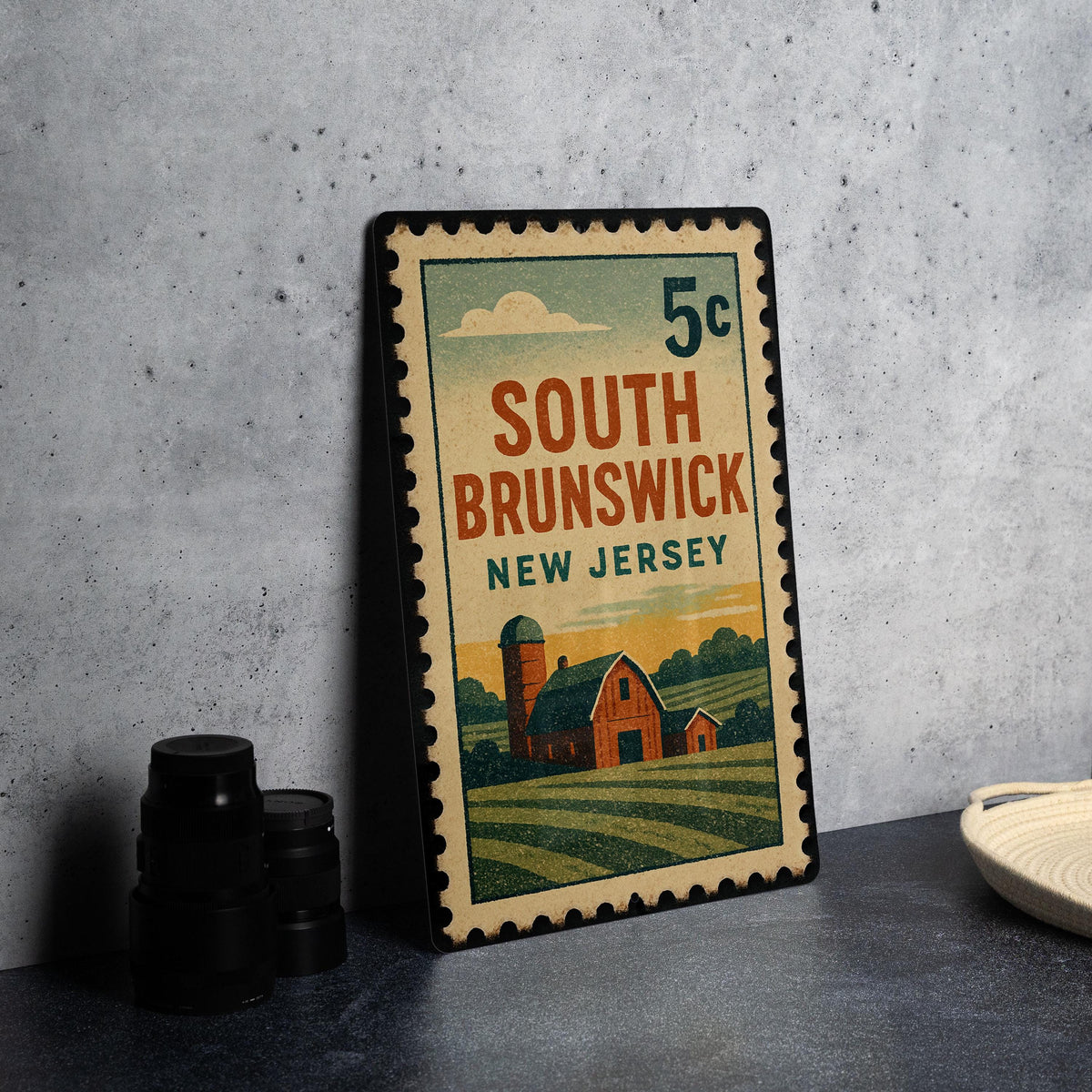 South Brunswick New Jersey Metal Sign – Retro Postage Stamp Design Featuring City Name and Vintage Travel Theme — photo 4