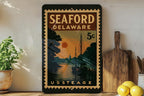 Seaford Delaware Metal Sign – Vintage Postage Stamp Design Featuring City Name and Retro Travel Theme Décor — photo 1