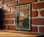 Seaford Delaware Metal Sign – Vintage Postage Stamp Design Featuring City Name and Retro Travel Theme Décor — photo 3