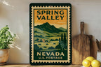 Spring Valley Nevada Metal Sign Featuring Retro Postage Stamp Design of Scenic Desert Landscape and Mountain View — photo 3
