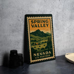 Spring Valley Nevada Metal Sign Featuring Retro Postage Stamp Design of Scenic Desert Landscape and Mountain View — photo 4