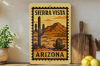 Sierra Vista Arizona Metal Sign Featuring Retro Postage Stamp Design of Scenic Desert Landscape and Mountains — photo 3